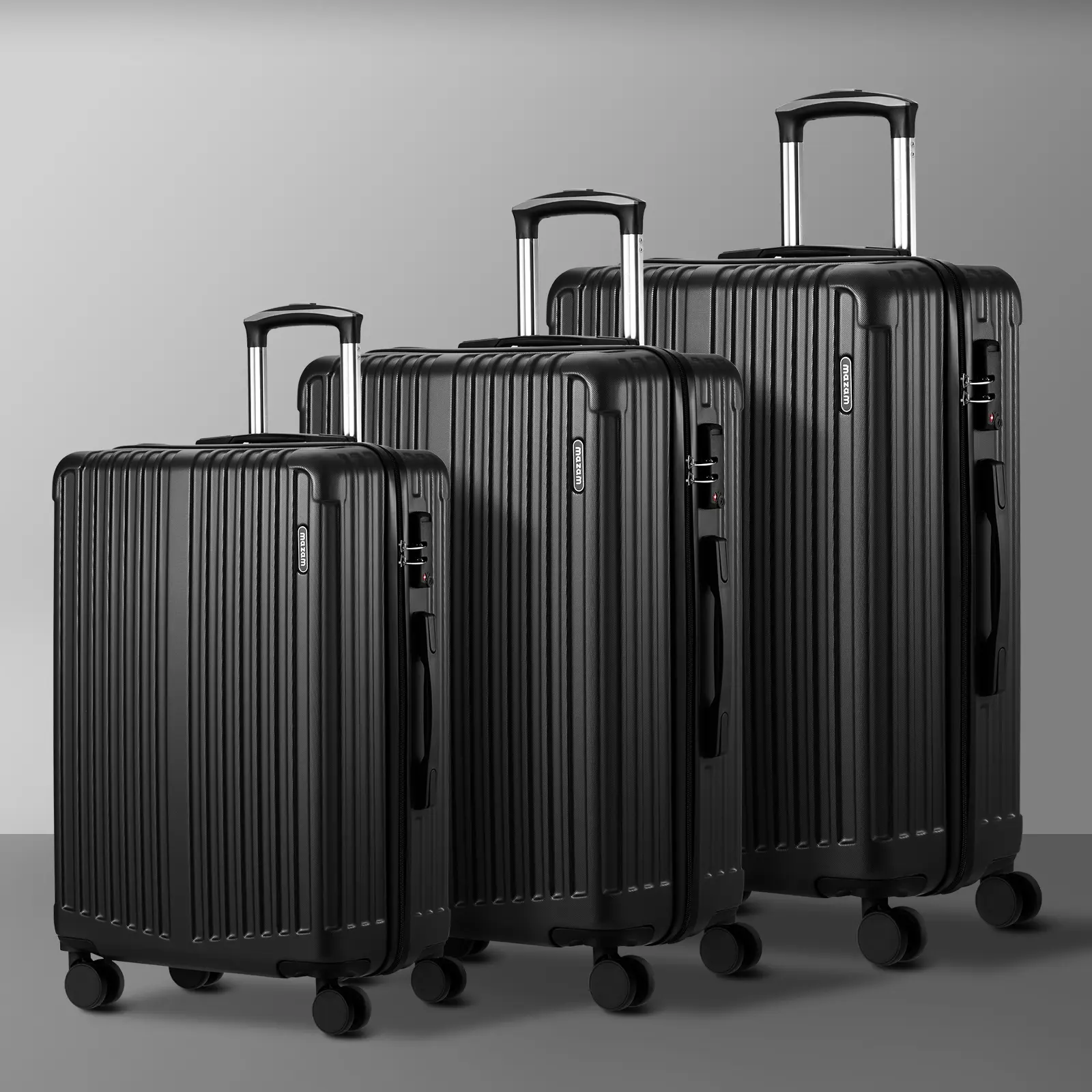 Mazam 3PCS Luggage Suitcase Trolley Set Travel TSA Lock Storage ABS Case Black - Fashion