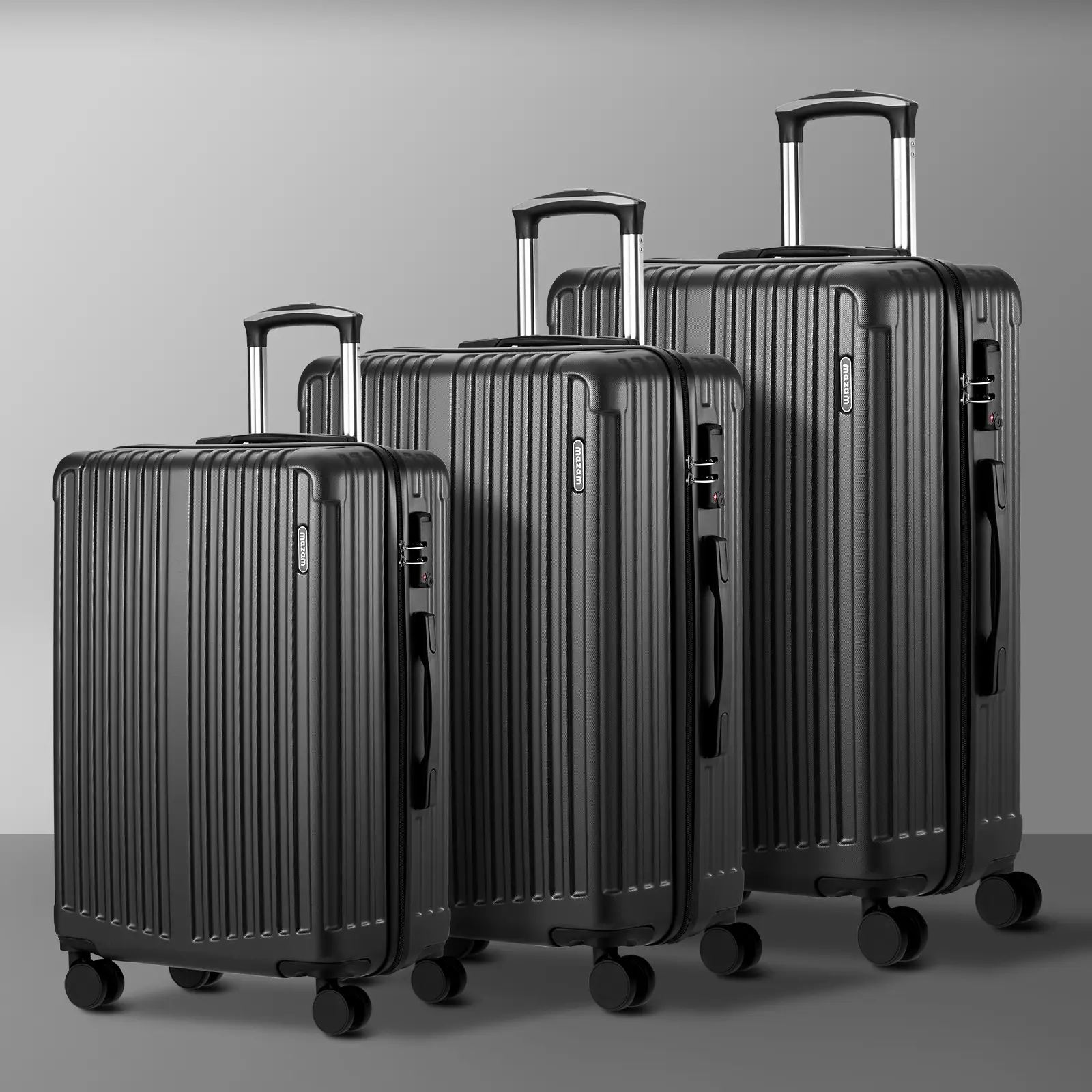 Mazam 3PCS Luggage Suitcase Trolley Set Travel TSA Lock Storage ABS Case Grey - Fashion
