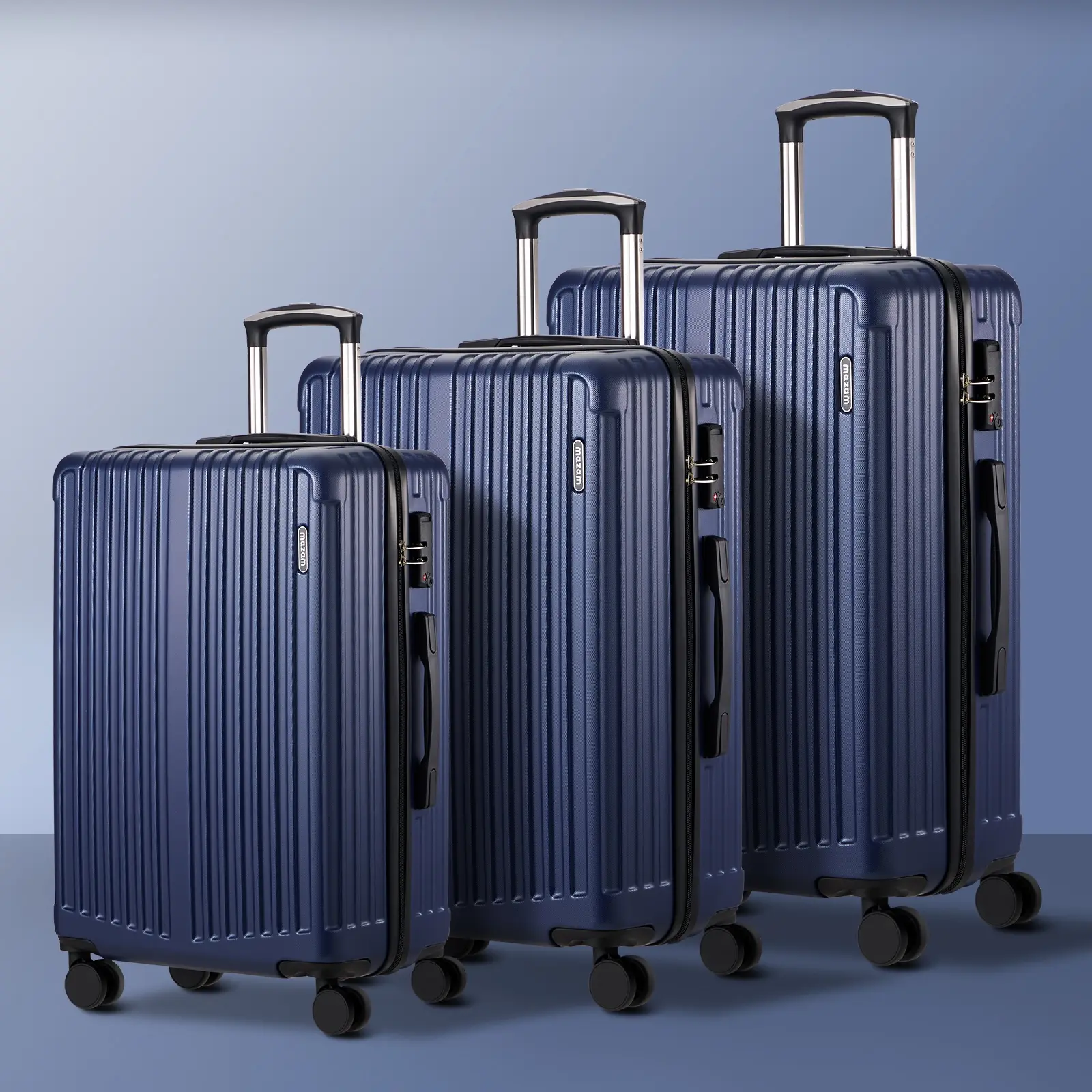 Mazam 3PCS Luggage Suitcase Trolley Set Travel TSA Lock Storage ABS Case Navy - Fashion