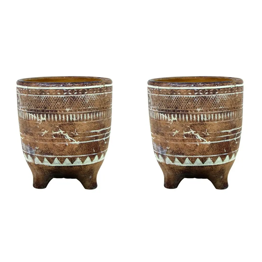 2x Maine & Crawford Baker 16cm Cement Plant Pot w/Legs & Hole Stopper Terracotta - Home & Garden