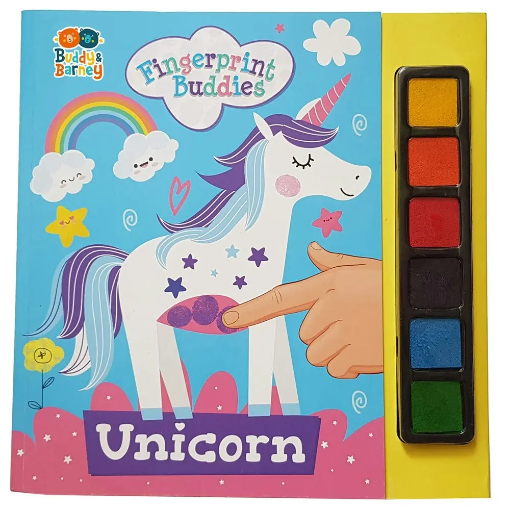 Buddy & Barney 16-Page Finger Print Buddies Colouring Book Unicorn Kids 3y+