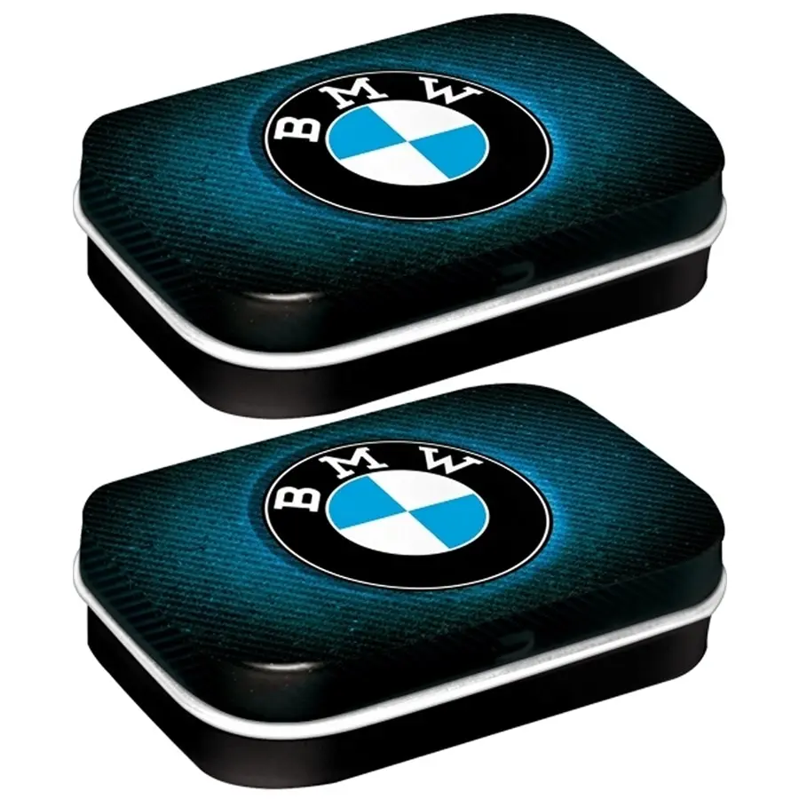 2x Nostalgic Art 6cm Metal Tin Mint Box BMW Logo Blue Shine Fresh Breath Candy - Groceries
