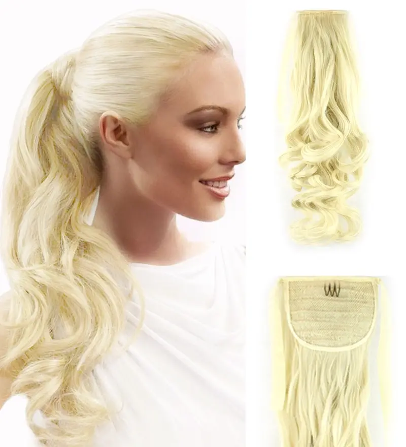 Light Blonde 22" Hair Extension Synthetic Hair Ponytail Curly Wavy Ribbon - Beauty