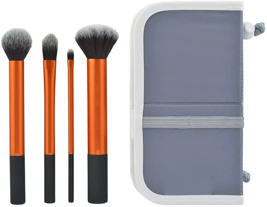 4 Pc Coverage Makeup Brushes With Case - Beauty