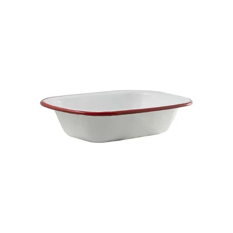 Urban Style Enamelware 24cm Pie Dish Rectangle Snack Container w/ Red Rim White - Home & Garden