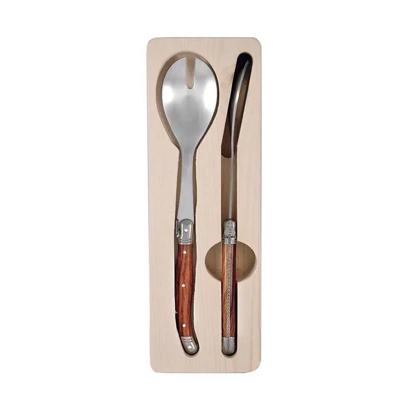 2pc Laguiole Silhouette Stainless Steel 28.5cm Salad Server Set Utensils Wooden - Home & Garden
