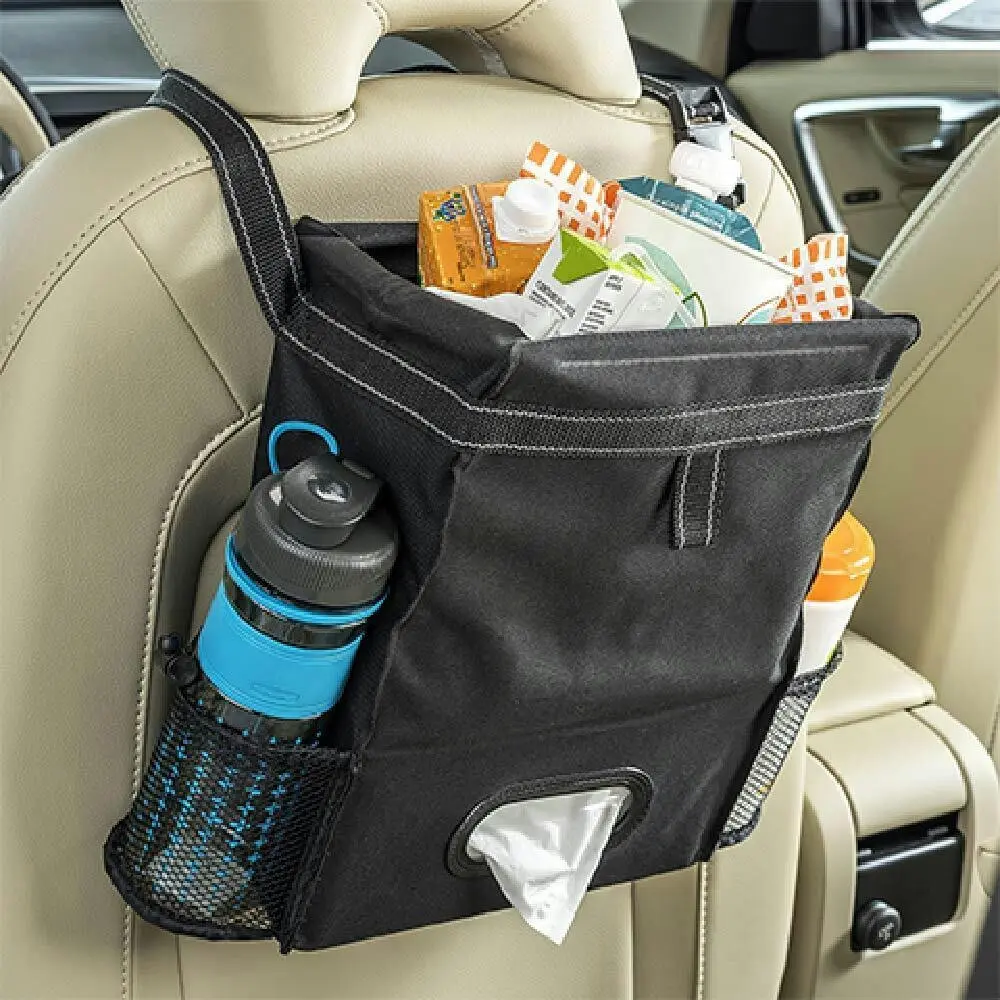 High Road Puff N' Stuff Trash Station Bin Storage Holder w/ Tissue Dispenser BLK - Automotive