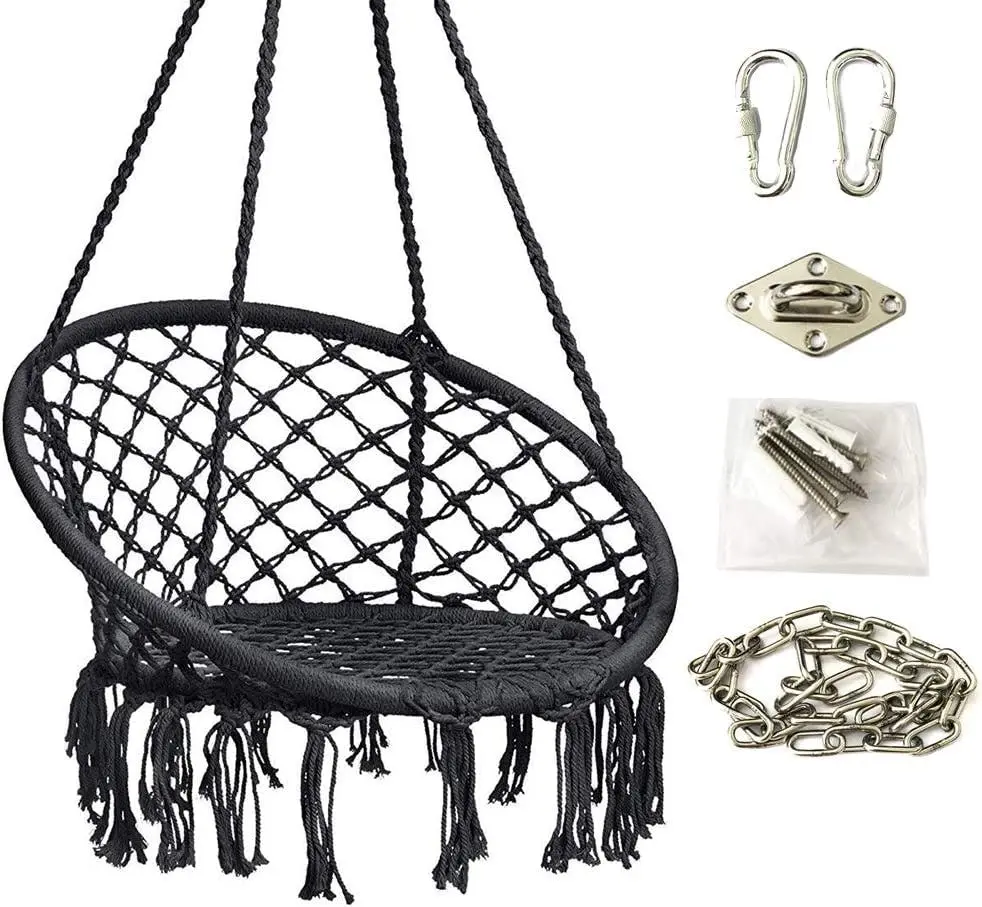 Hanging Rope Hammock Lounger Chair Macrame Porch Swing Set for Indoor Outdoor Home - Home & Garden