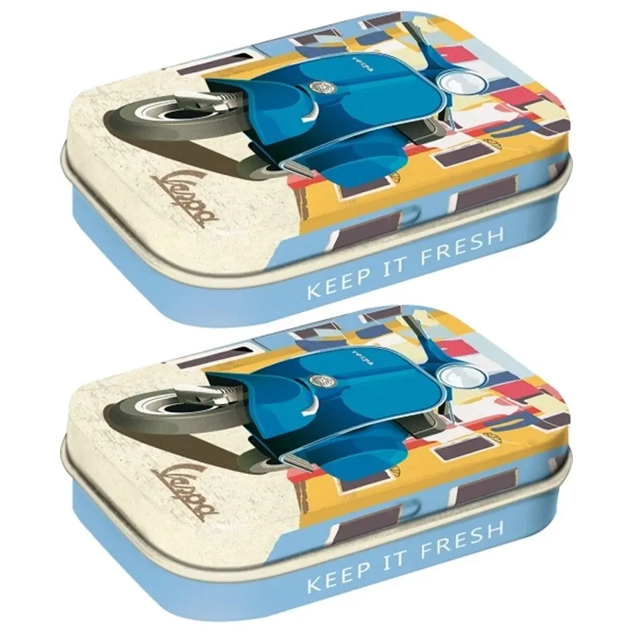 2x Nostalgic Art 6cm Mint Tin Box Vespa Italian Laundry Fresh Breath Hard Candy - Groceries