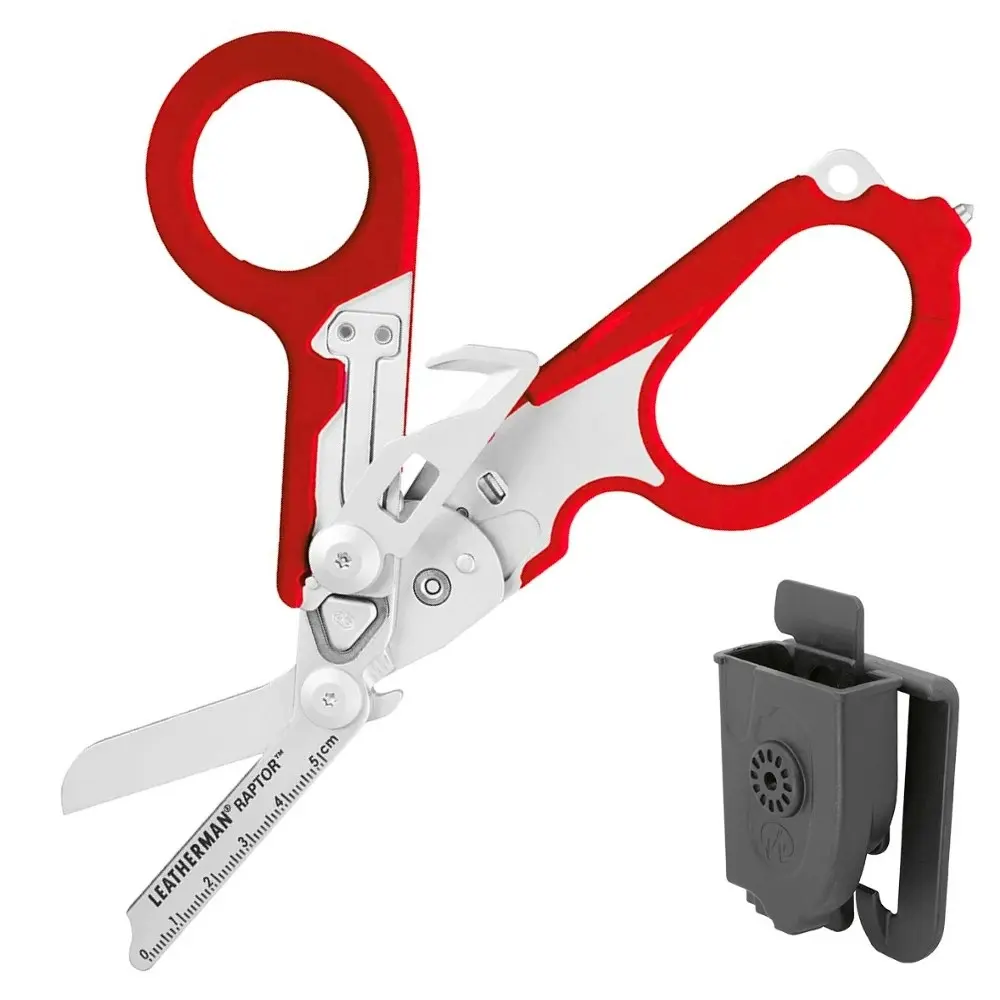 Leatherman Raptor Rescue Emergency Response Folding Shears + Utility Holster | Red / Black - Sports & Outdoor