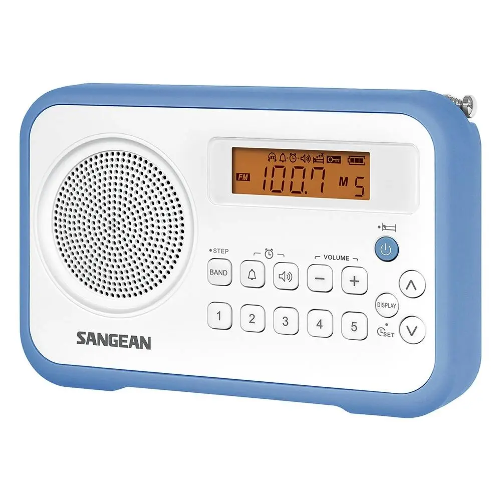 Sangean PRD18 AM/FM Radio Digital Tuning 16.6cm Portable Receiver White/Blue - Electronics
