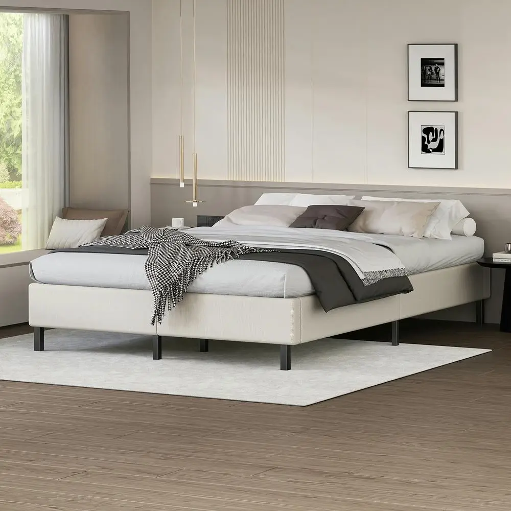 Alfordson Bed Frame Double Size Mattress Base Foundation Beige Fabric BASEL - Ultimate Mattress Sale - Save up to $600