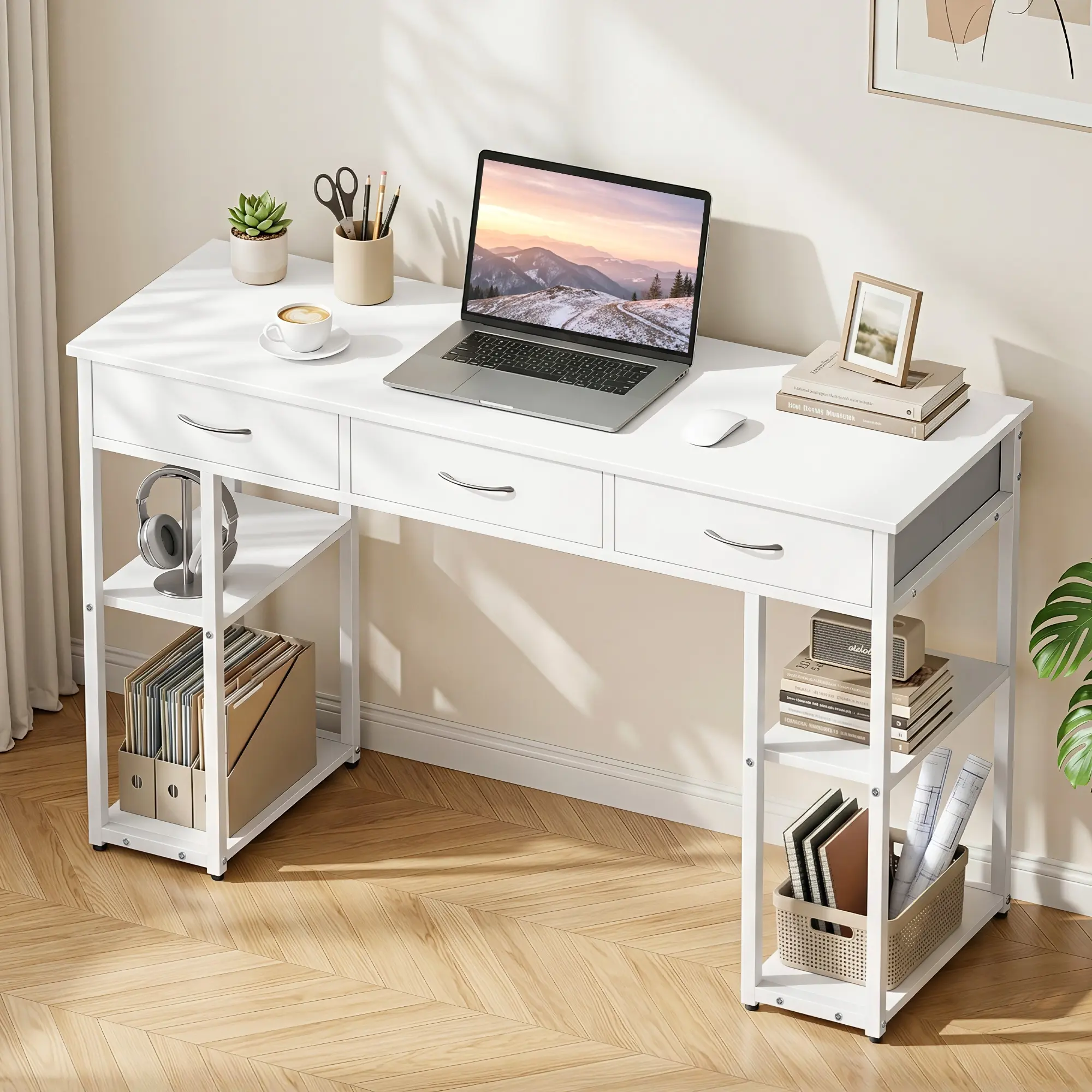 Artiss Computer Desk Drawer Shelves Study Table 120CM White - Furniture
