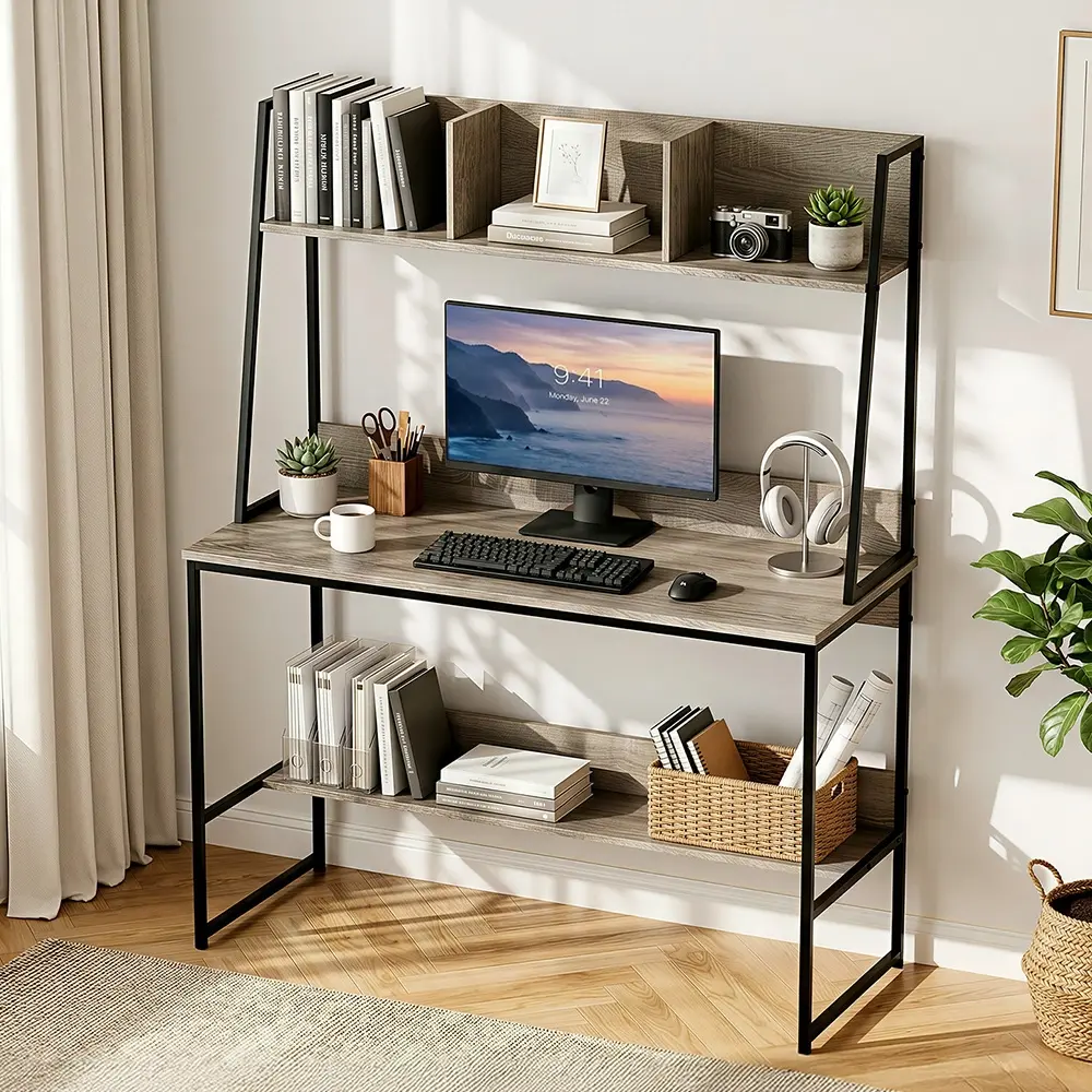Artiss Computer Desk Bookshelf Storage Grey 100CM - Save up to 70% Off Office Furniture Specials