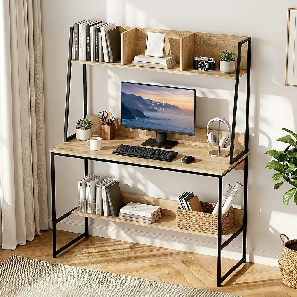 Artiss Computer Desk Bookshelf Storage 100CM Oak - Furniture