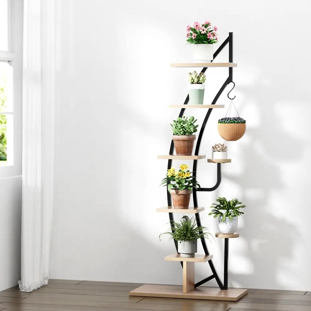 Artiss Plant Stand 6 Tier Metal Half Moon Shape Ladder Flower Pots Corner Shelf - Home & Garden