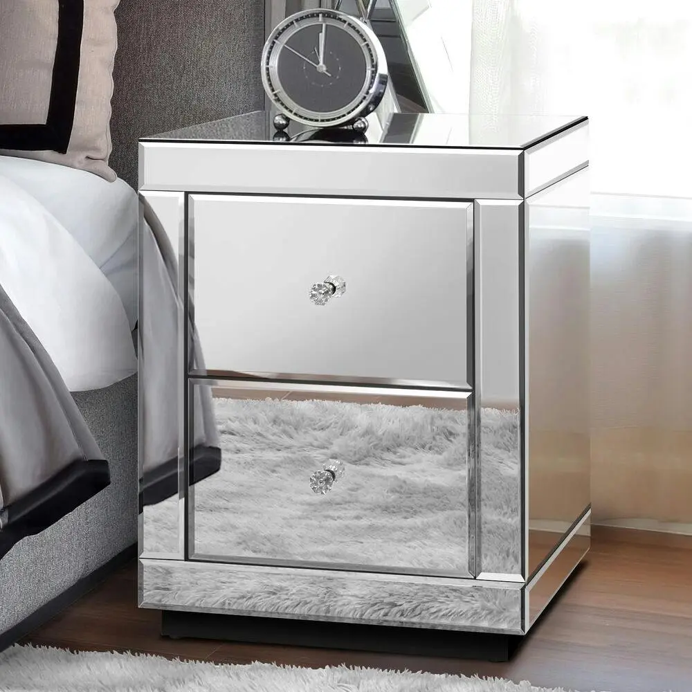 Alfordson Bedside Table Mirrored Silver - Furniture
