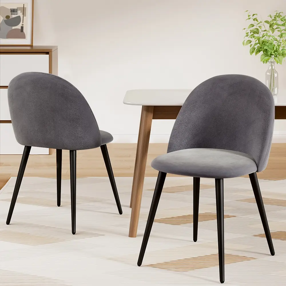 Artiss Dining Chairs Set of 2 Velvet Solid Curved Dark Grey - Furniture