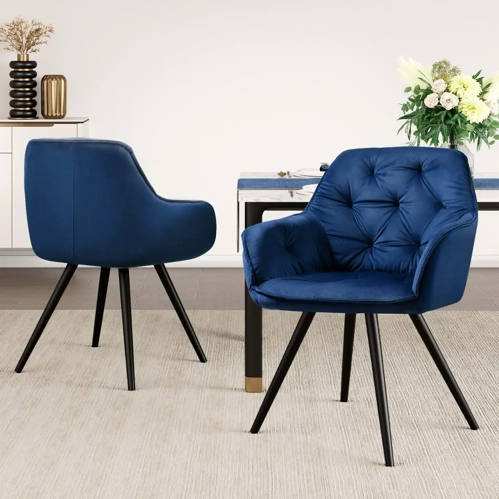 Artiss Dining Chairs Set of 2 Velvet Diamond Tufted Armchair Blue - Furniture
