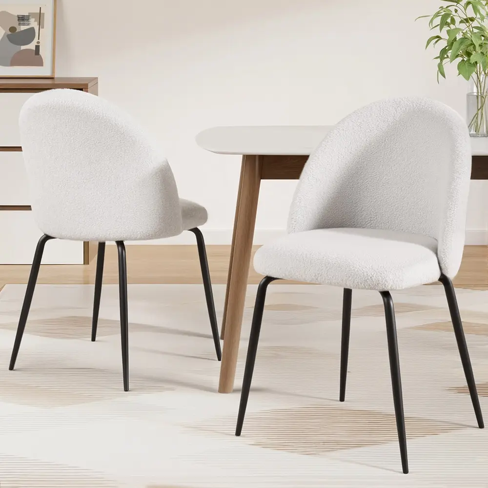 Artiss Dining Chairs Set of 2 Sherpa Boucle White - Furniture