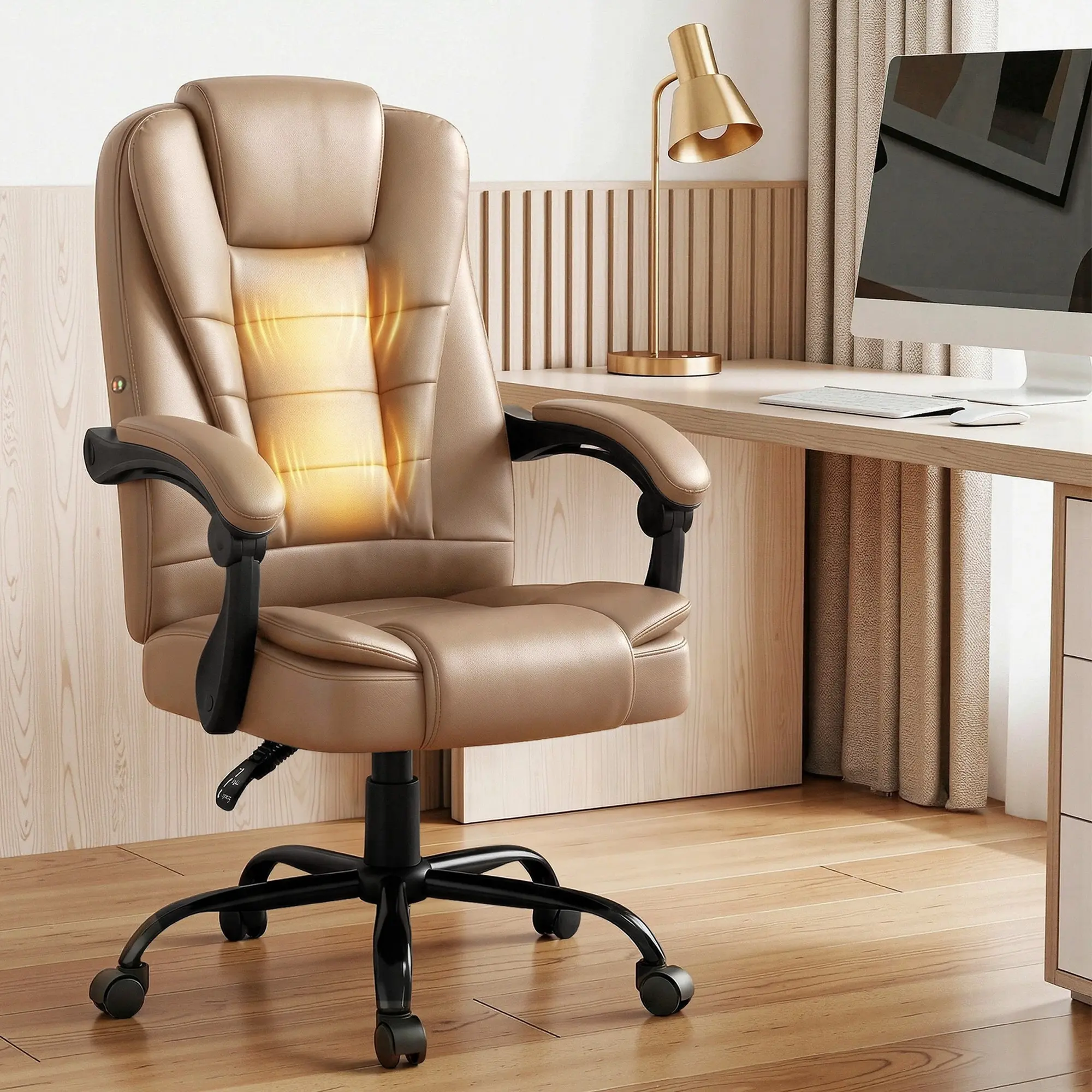 Artiss Massage Office Chair Executive Computer Gaming Chairs Brown PU Leather Espresso - Save up to 70% Off Office Furniture Specials