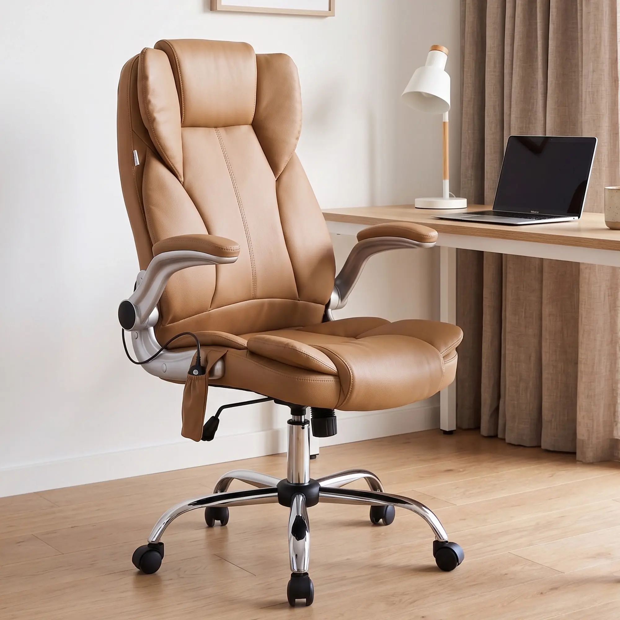 Artiss 8 Point Massage Office Chair PU Leather Brown - Furniture
