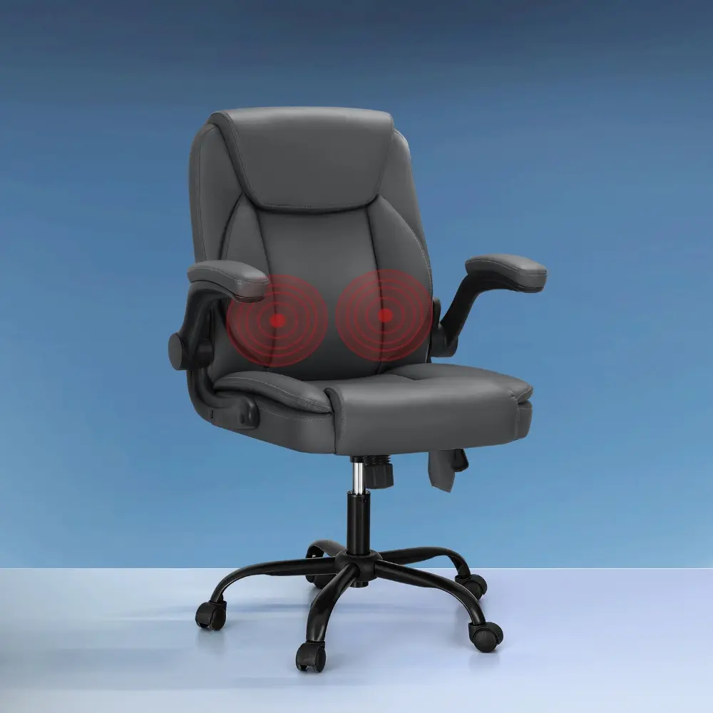 Artiss 2 Point Massage Office Chair Leather Mid Back Grey - Furniture