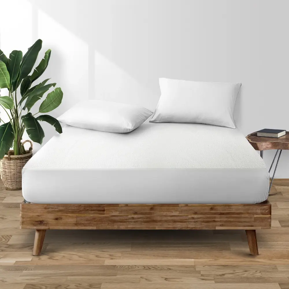 Giselle Bedding Bamboo Breathable Mattress Protector Queen in White - Furniture