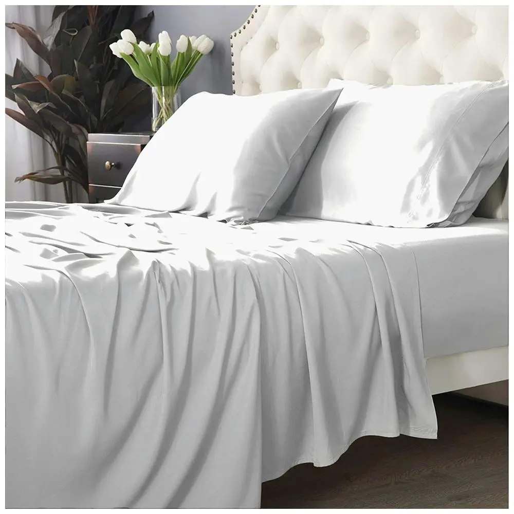 Park Avenue Split Queen Fitted Sheet Set/Pillowcases 500TC Bamboo Cotton White - Home & Garden