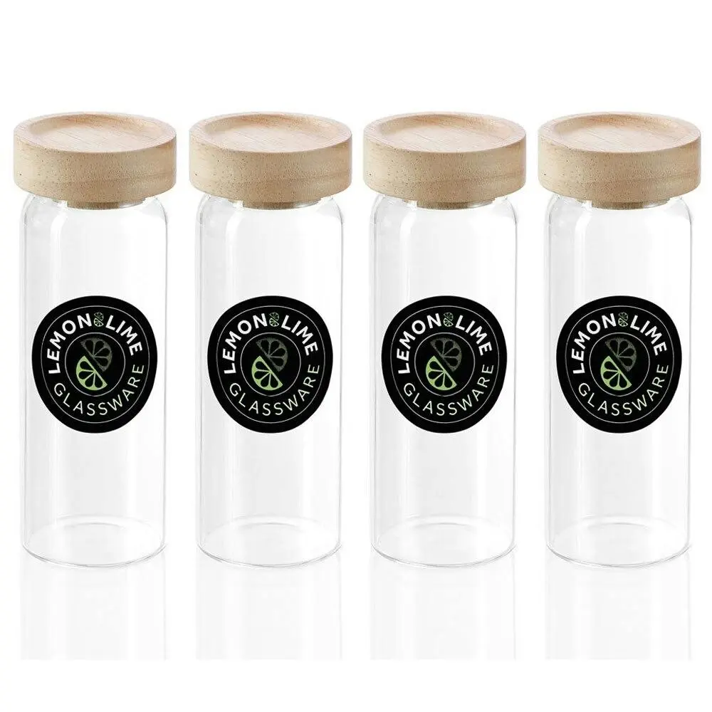 4x Lemon & Lime Woodend Beech 175ml/13.5cm Glass Spice Jar/Container Clear w/Lid - Home & Garden