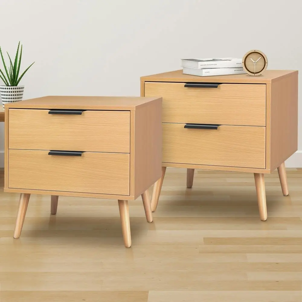 Alfordson 2x Bedside Table Scandinavian Oak - Furniture
