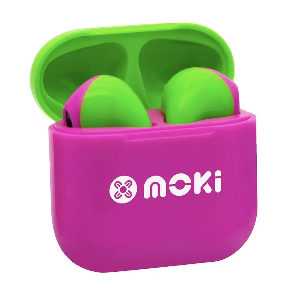 Moki MokiPods Mini TWS Wireless/Bluetooth Earphones Kids Volume Limited PNK/GRN - Electronics