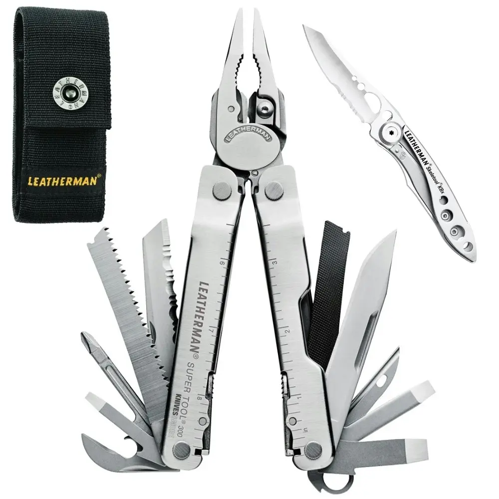 Leatherman Supertool 300 Stainless Multi Tool & Nylon Sheath & Skeletool Kbx - Sports & Outdoor