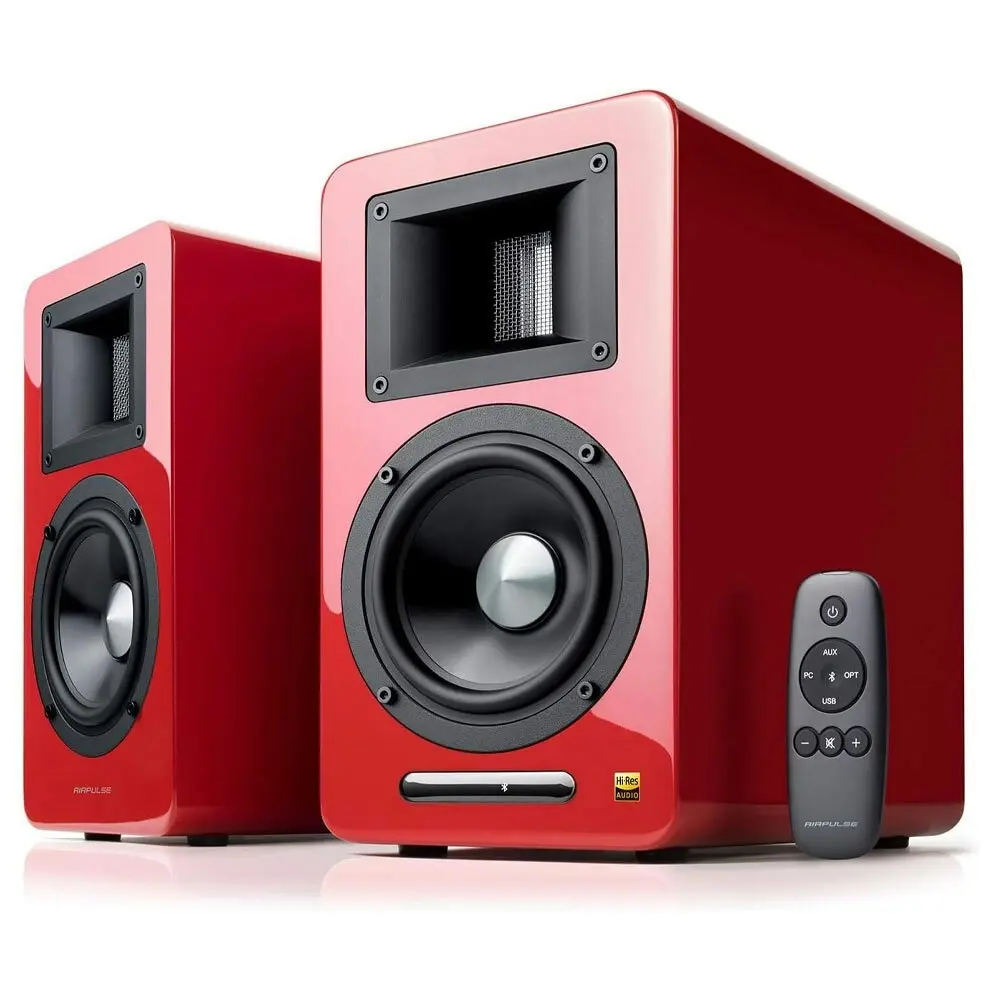 Airpulse A100 Wireless Active Miniature Bookshelf Home Audio Speakers Red - Electronics