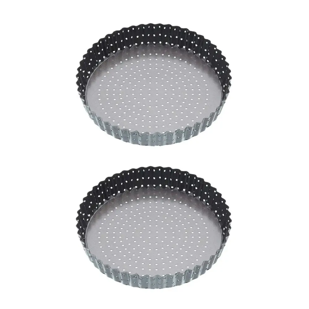2x MasterCraft Crusty Bake 23cm Loose Base Non-Stick Round Flan Quiche Pan Black