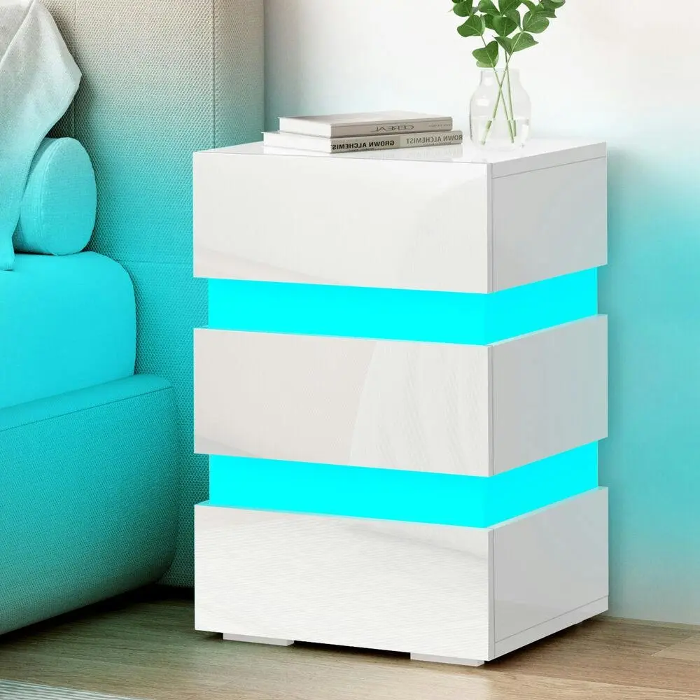 Alfordson Bedside Table RGB LED White - Furniture