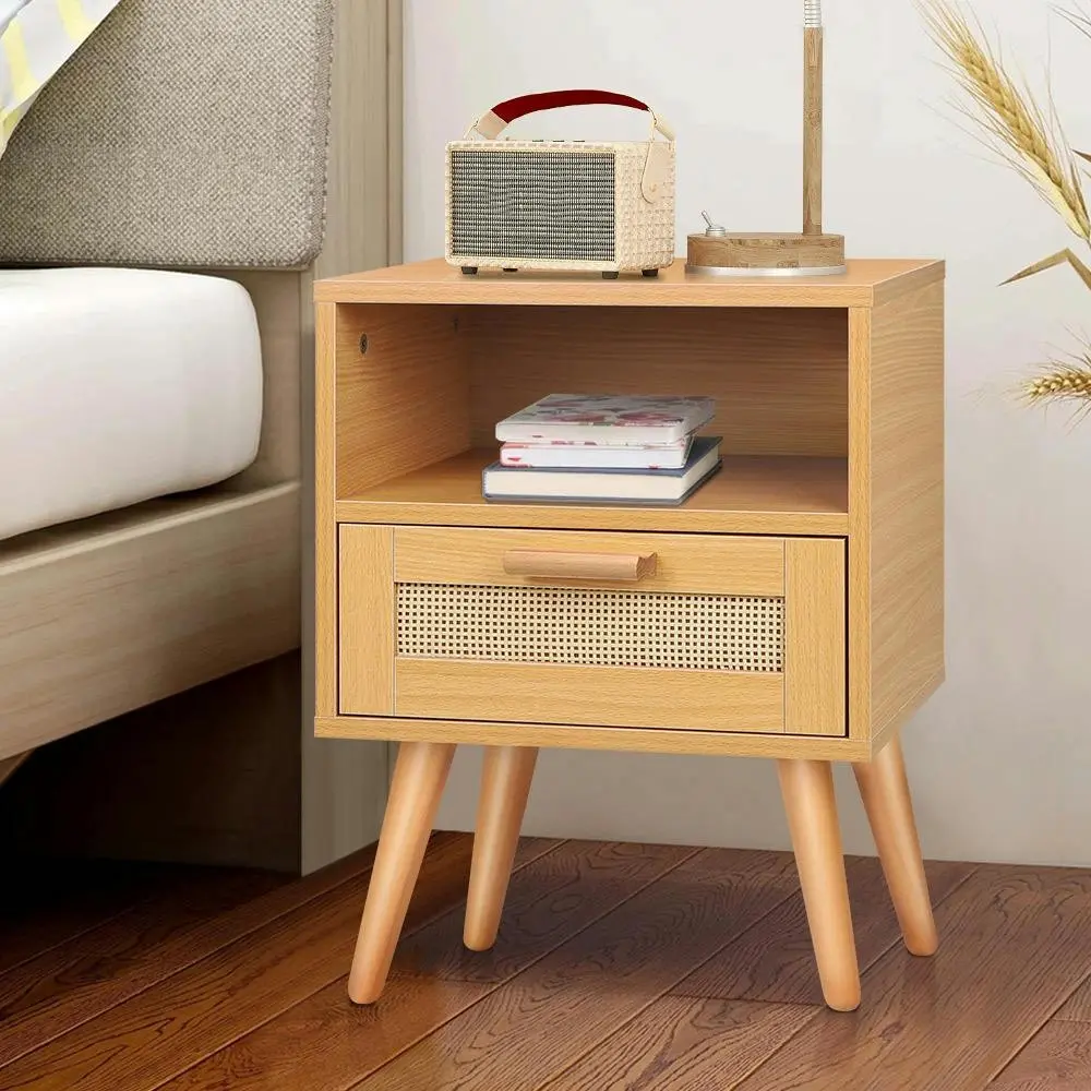 Alfordson Bedside Table Scandinavian Rattan - Furniture