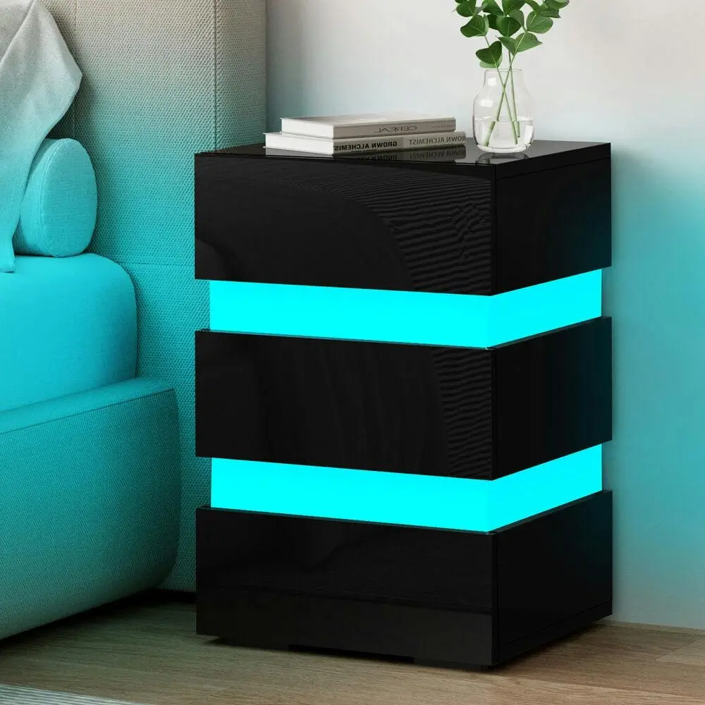 Alfordson Bedside Table RGB LED Black - Furniture