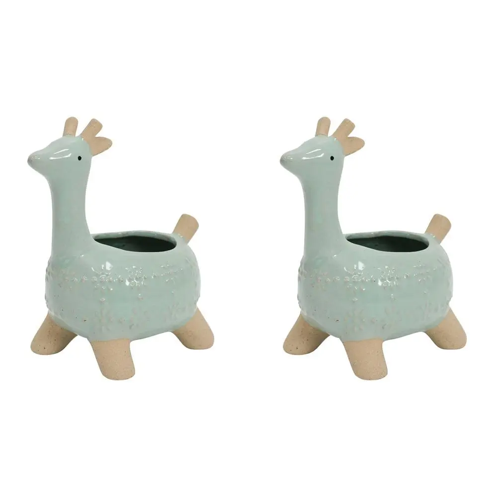 2x Jaz Giraffe Ceramic 16cm Planter Home/Garden Decorative Plant Pot Aqua/Beige - Home & Garden