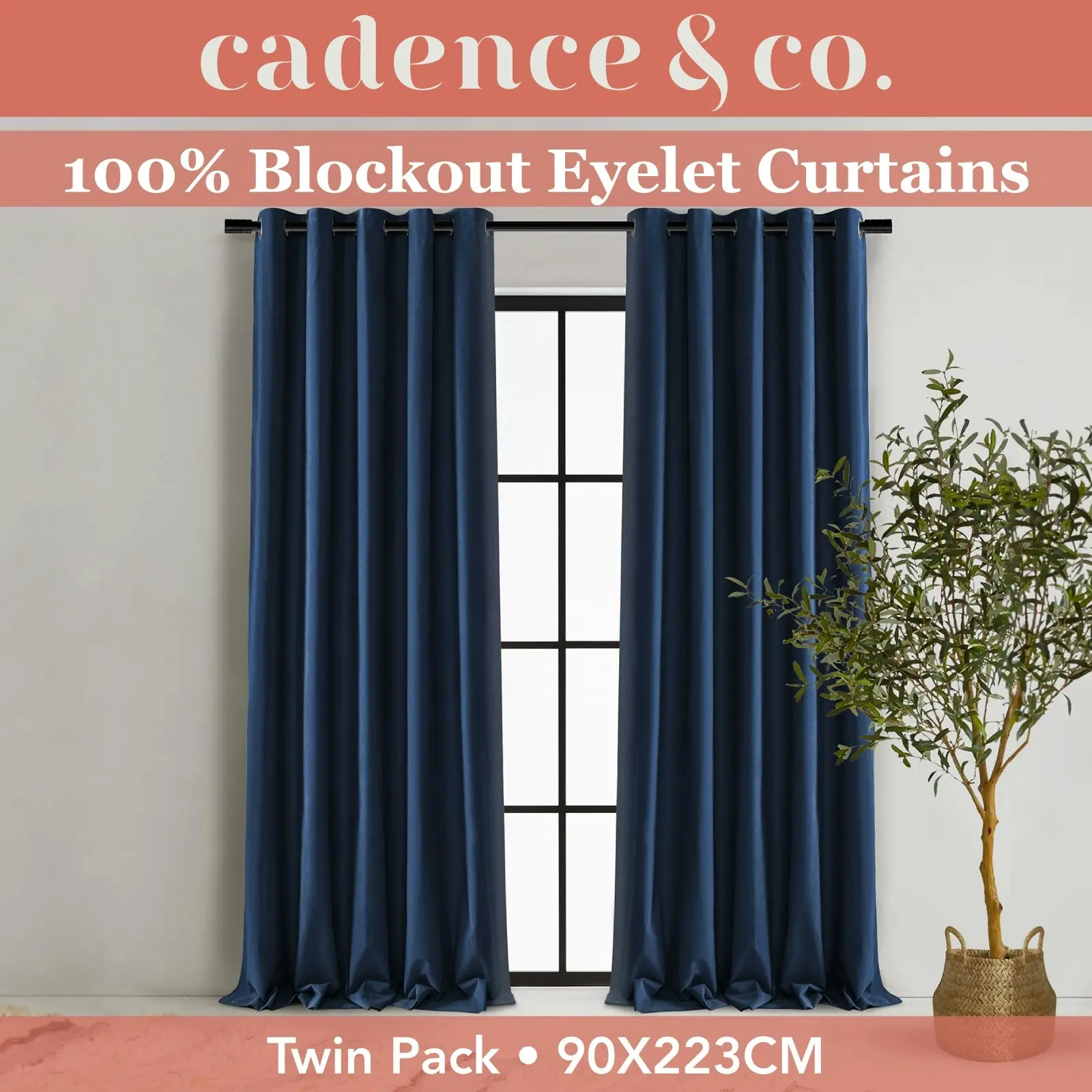 Cadence & Co. Byron Matte Velvet 100% Blockout Eyelet Curtains Twin Pack Ocean Blue 90x223cm - Home & Garden