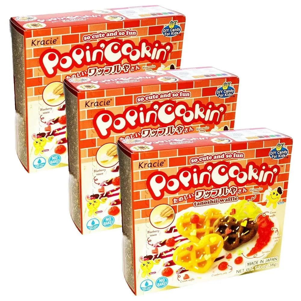 3x Kracie Popin' Cookin' DIY Waffle Japanese Candy Confectionery Sweets Kit - Groceries