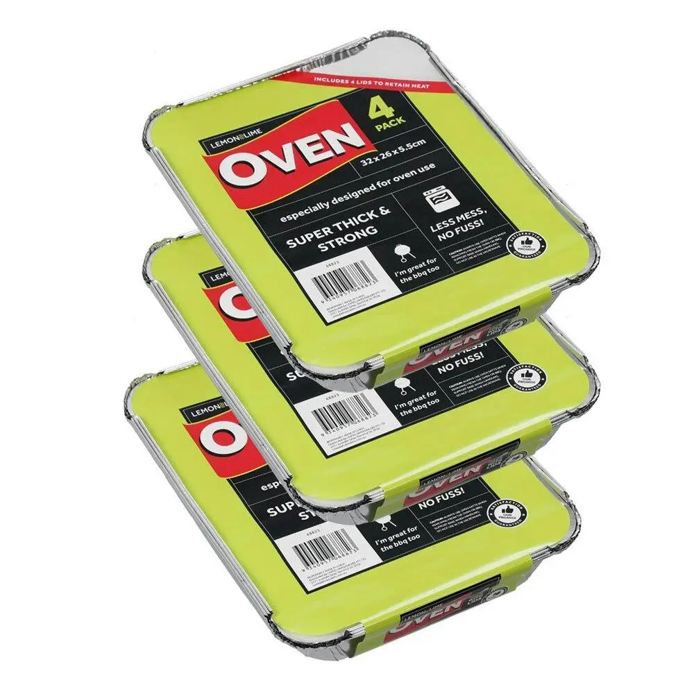 12PK Lemon & Lime Foil Container w/ Lid 32cm Shelf Ready Home Oven Heat Cookware - Home & Garden