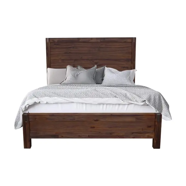 Bed Frame King Size in Solid Wood Veneered Acacia Bedroom Timber Slat in Chocolate - Furniture