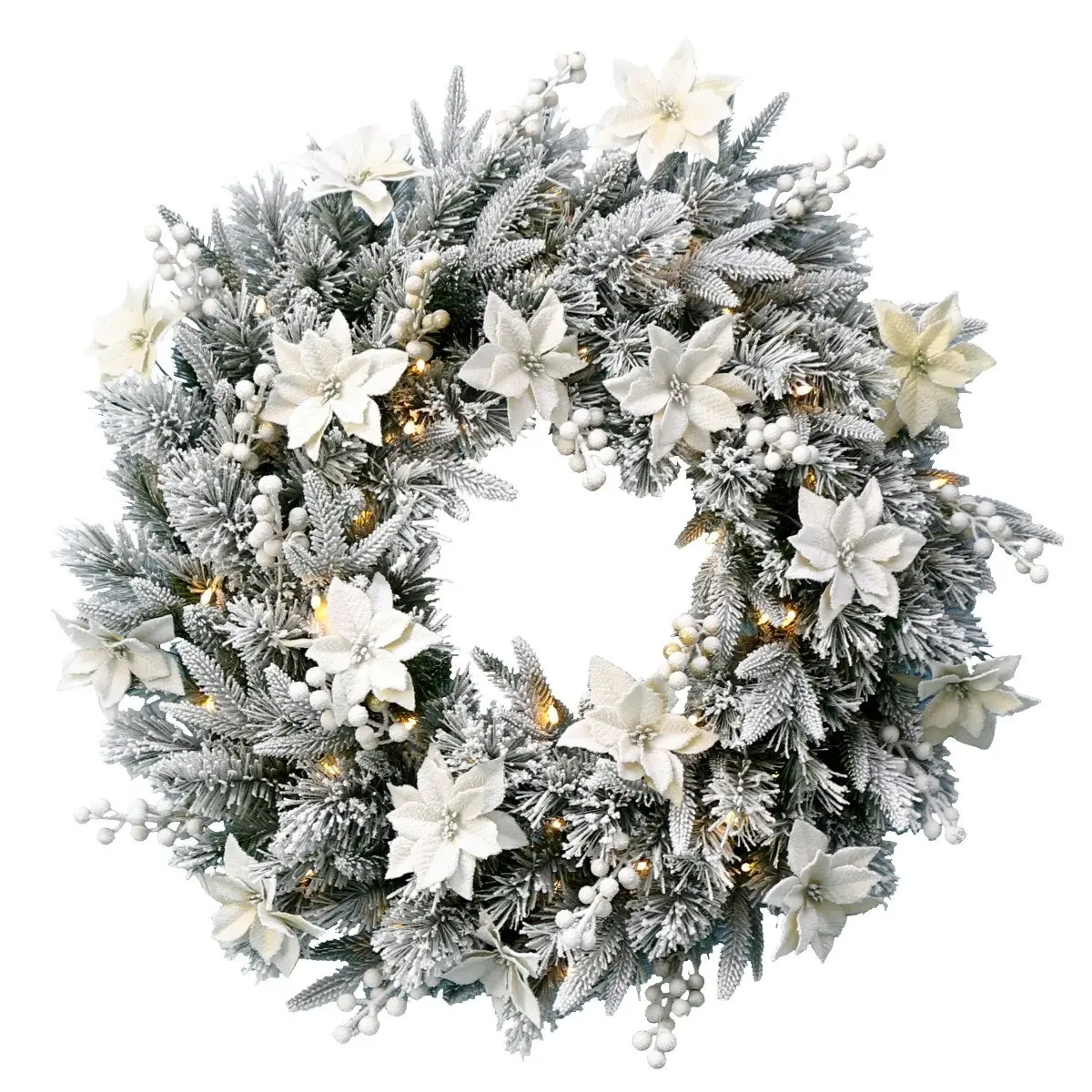 Christabelle 61cm Snow Christmas Wreath Colonial with LED Lights Front Door Decoration Ornament - Home & Garden