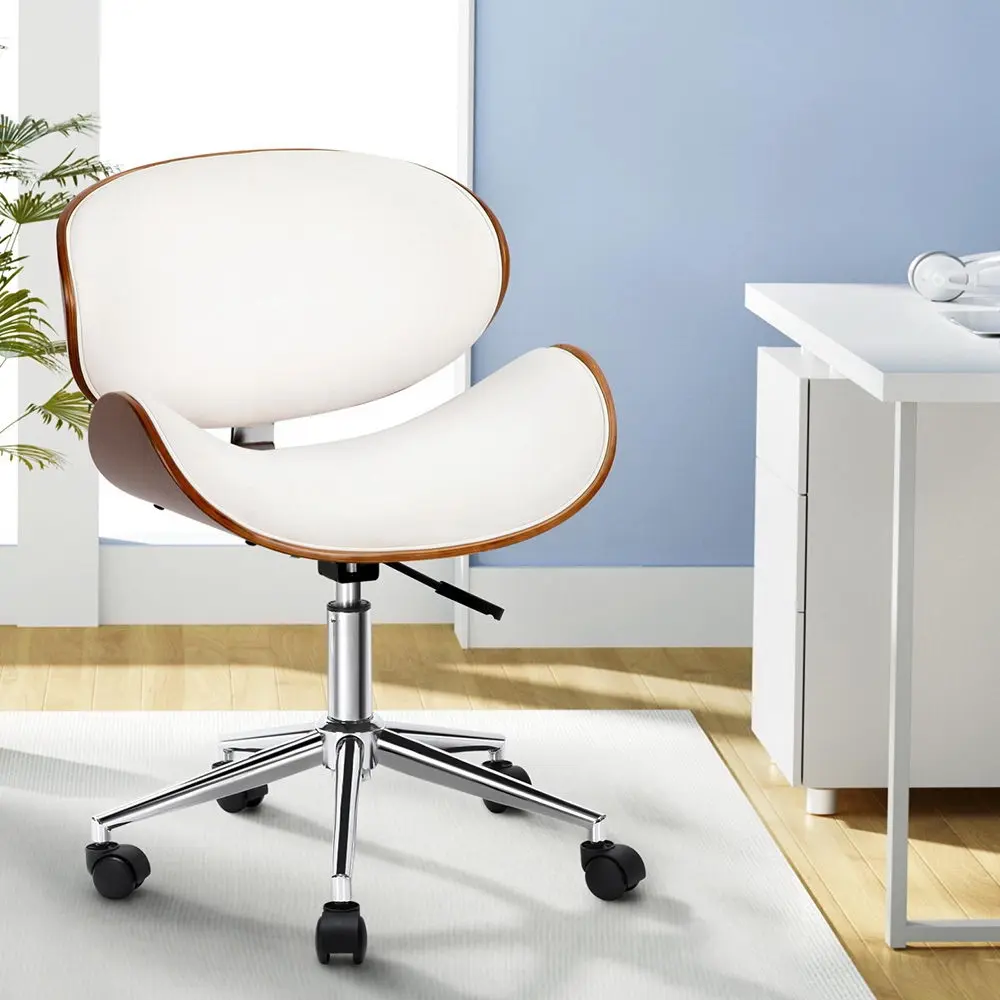 Artiss Wooden Office Chair Leather Seat White - Furniture