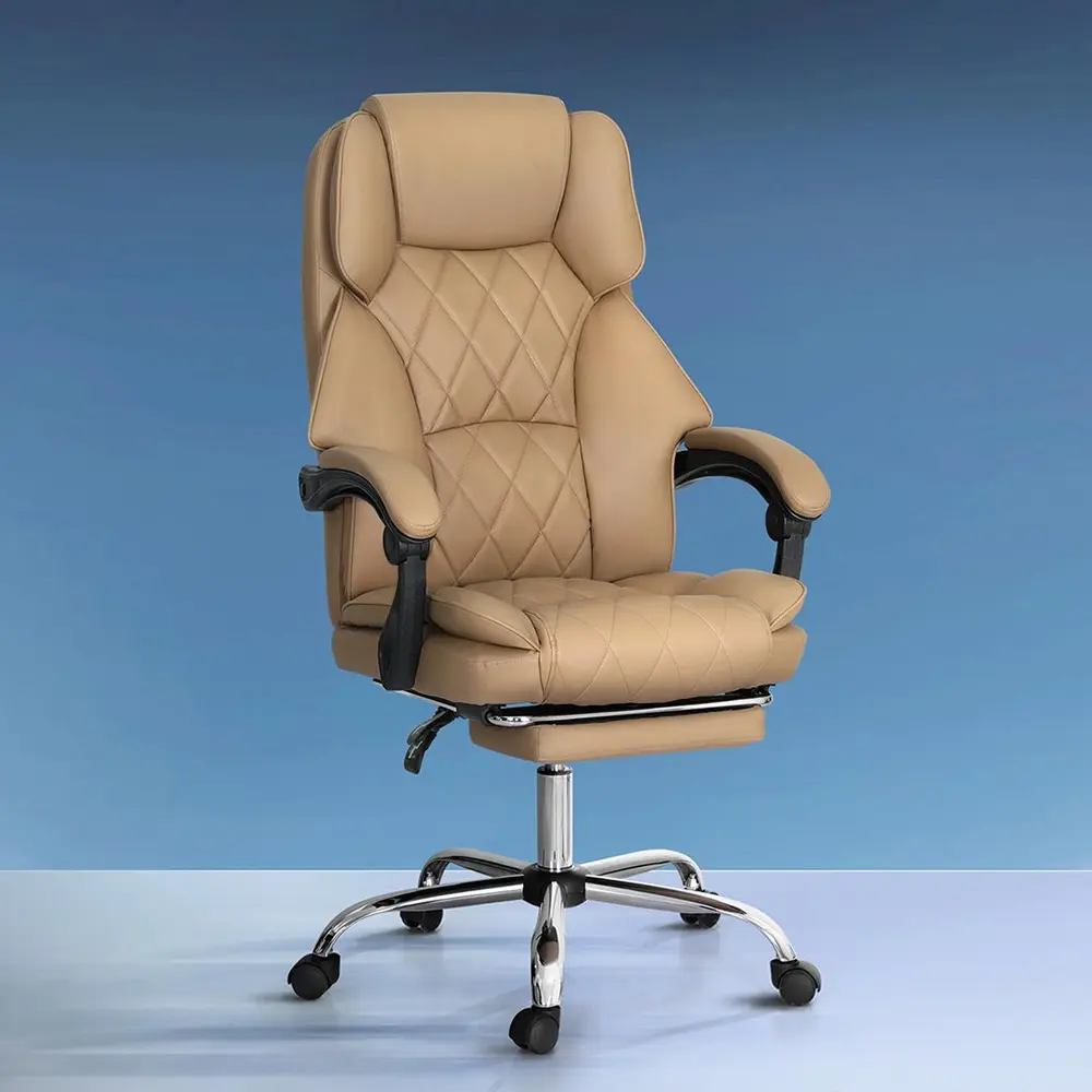 Artiss Executive Office Chair Leather Footrest Espresso - Furniture