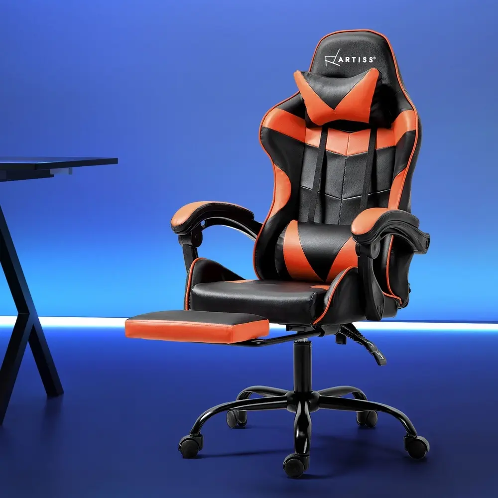 Artiss Gaming Office Chair Recliner Footrest Orange - Furniture