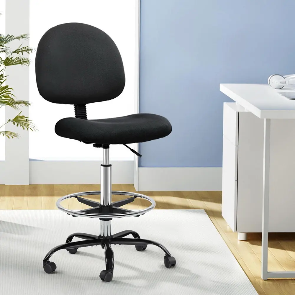 Artiss Office Chair Drafting Stool Fabric Chairs Black - Furniture