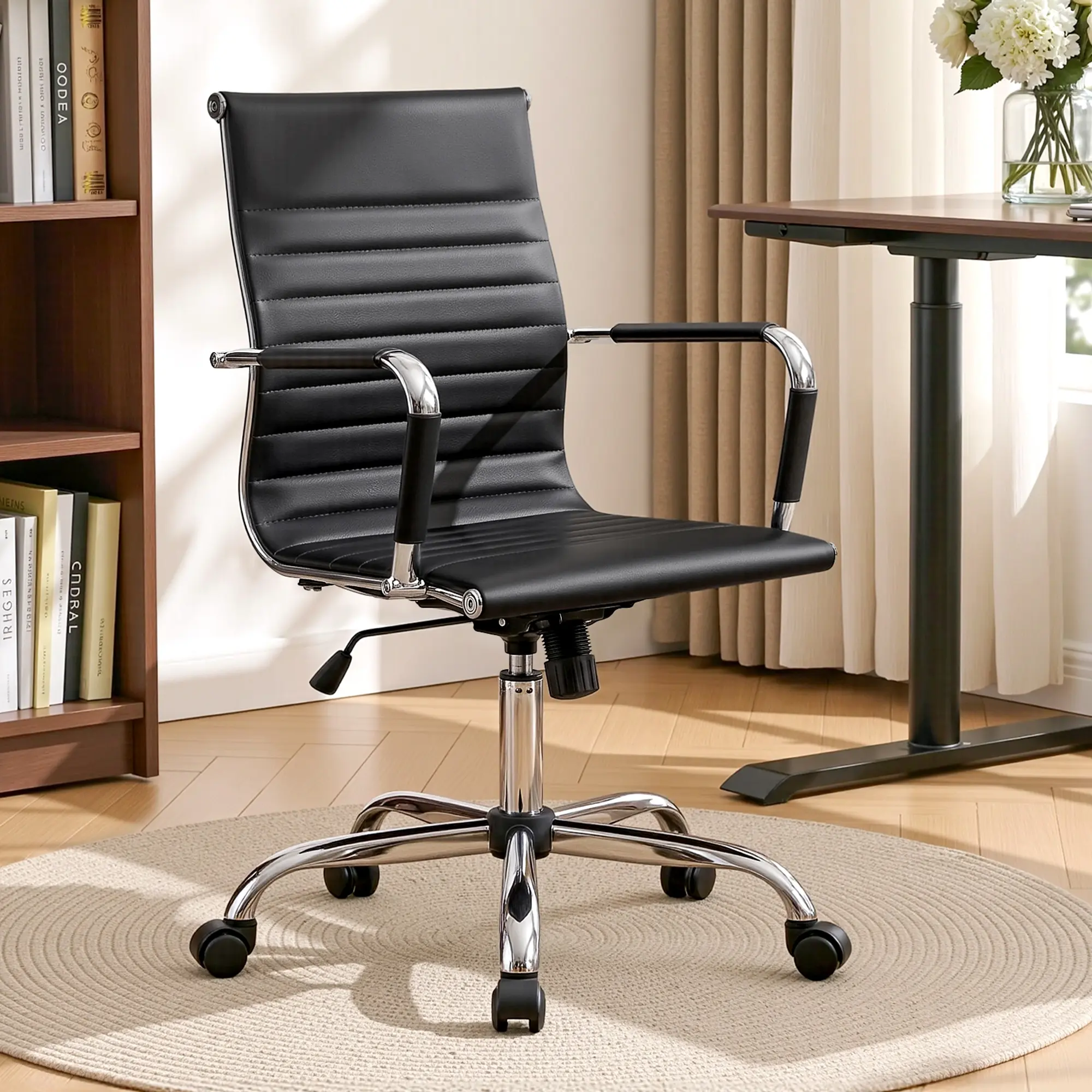 Artiss Office Chair Conference Chairs PU Leather Mid Back Black - Furniture