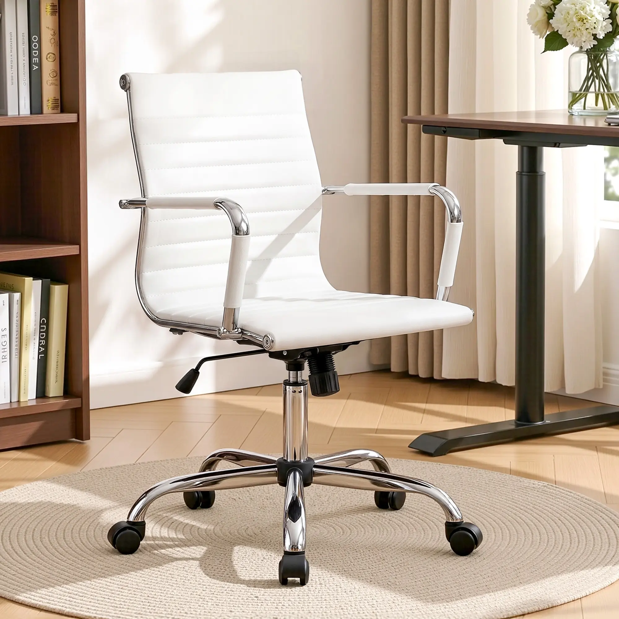 Artiss Office Chair Conference Chairs PU Leather Mid Back White - Furniture
